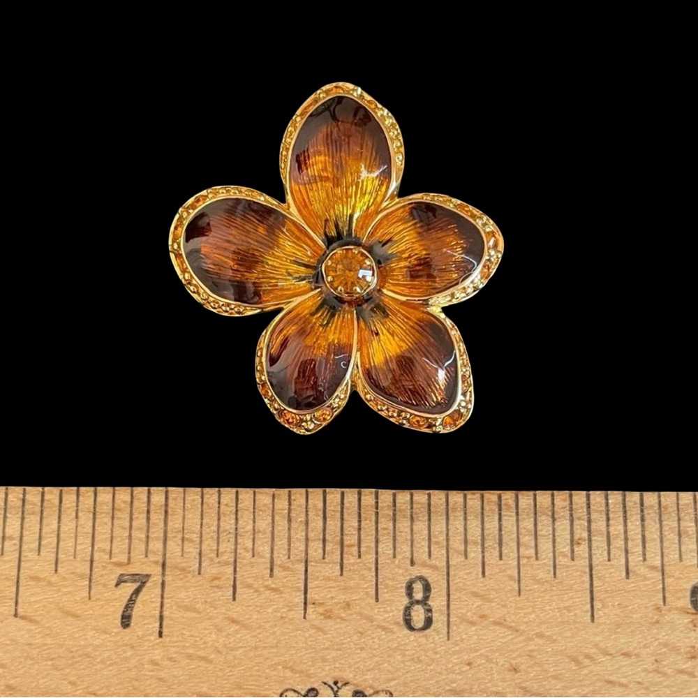 Vintage Joan Rivers Gold Plated Flower Brooch With Enamel And Swarovski Crystals - Picture 3 of 5